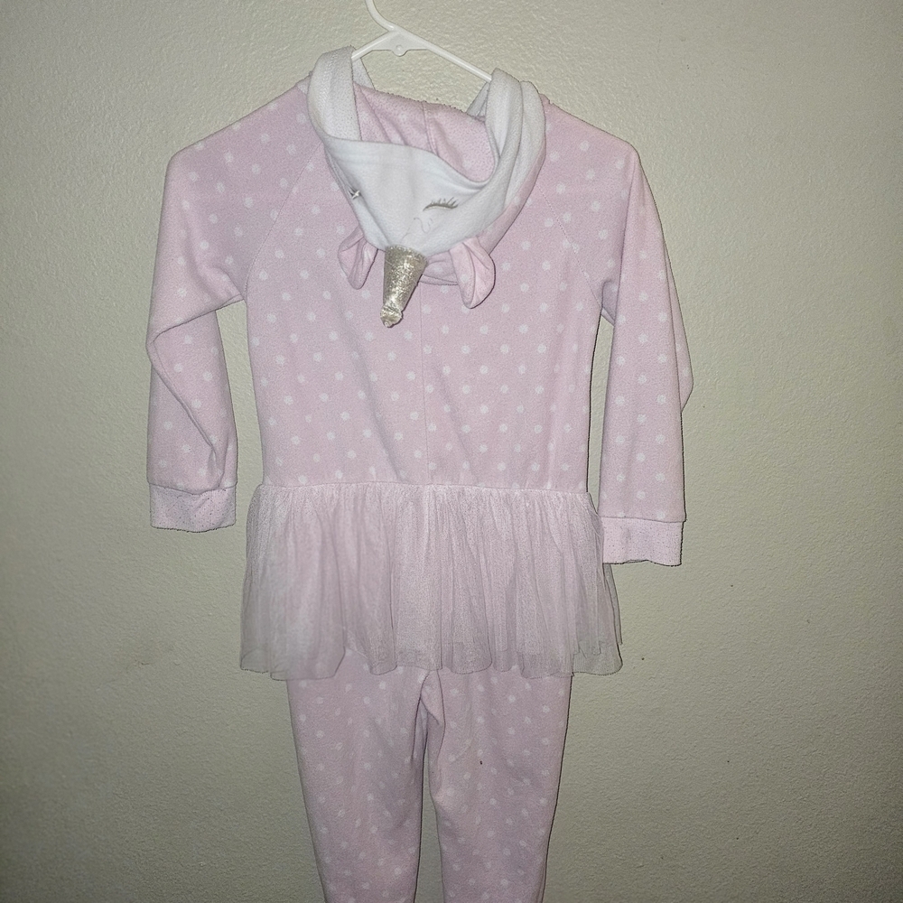 Pink Polka Dot Hooded Pajama Set with Tulle Skirt - Picture 3 of 11